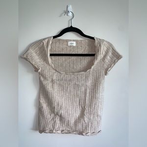 NWOT Aritzia Wilfred Heather Bone Parcel Short Sleeve
Pointelle Sweater